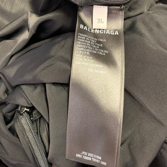 BALENCIAGA Size 4 Black Viscose Blend Draped Long Sleeve Cocktail Dress - Picture 7 of 7